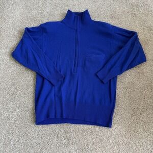 Vintage Crystal Sportswear Sweater Womens Large Blue 1/4 Zip Mock Neck Wool